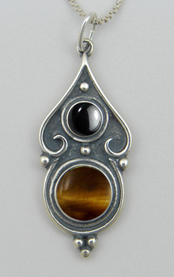 Sterling Silver Romantic Necklace Tiger Eye And Hematite